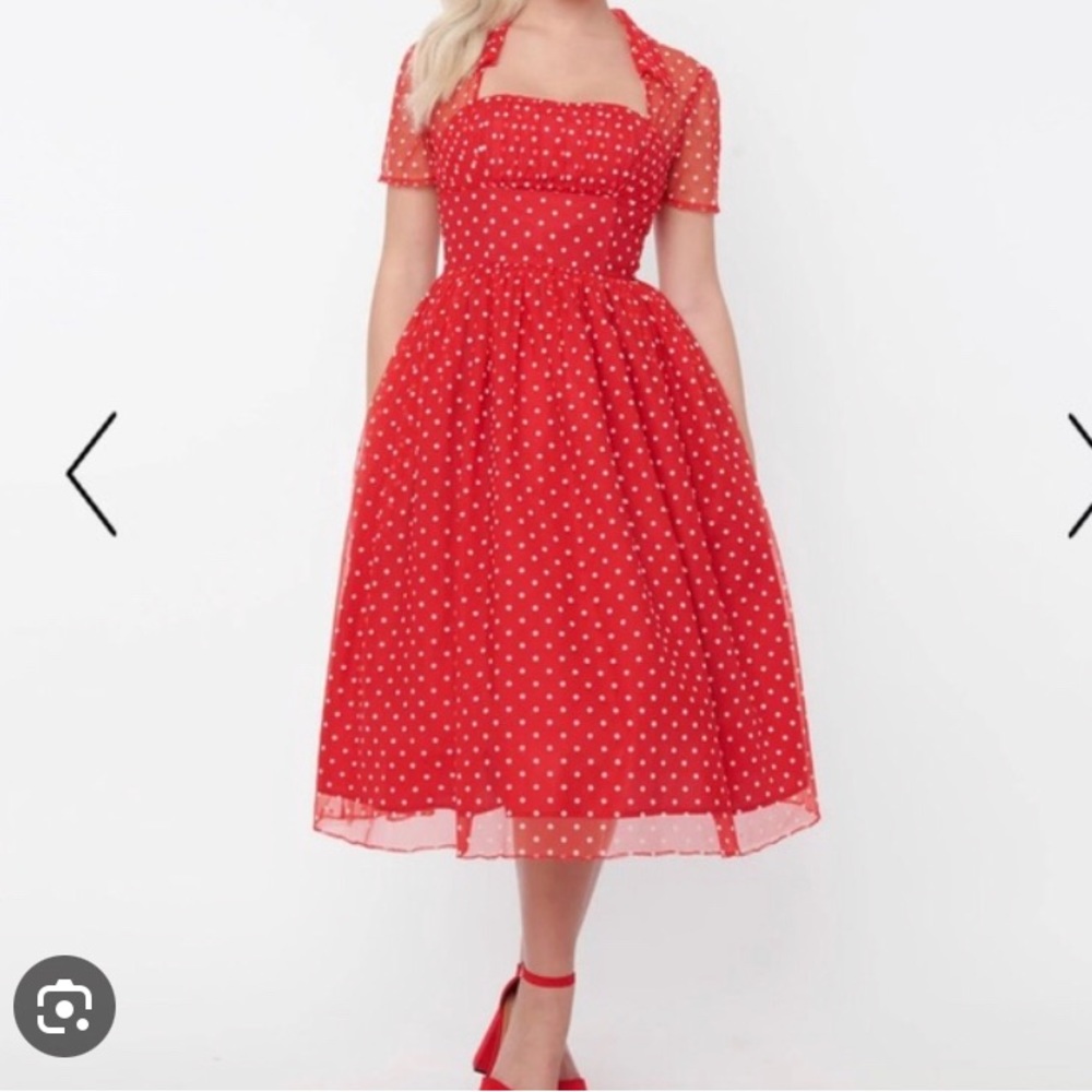 1X Unique Vintage Red & White Polka Dot Dress
